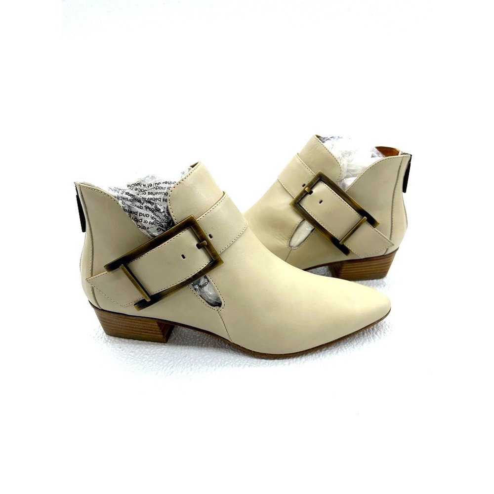 Aquatalia Botties Leather Buckle Ankle Boots Beige Tan Italy Womens Sz 7